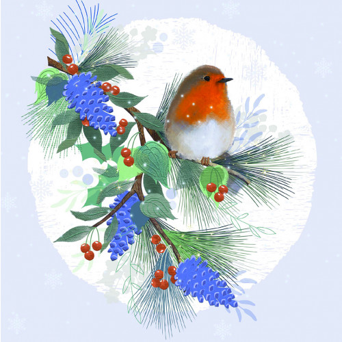 Robin and Pine Cones - Large Christmas Card Pack 