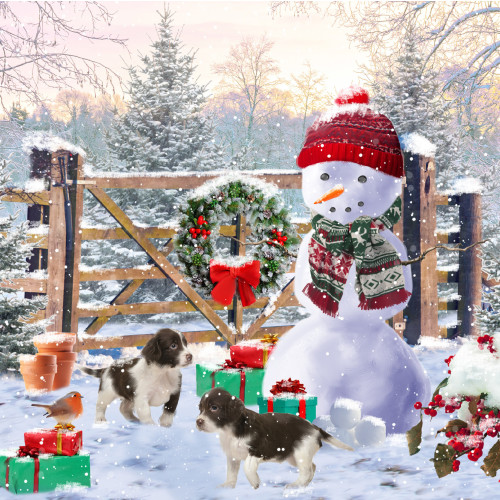 *Snowman And Puppies - Small Christmas Card Pack