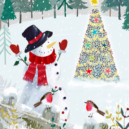 *Snowman In The Forest -Small Christmas Card Pack
