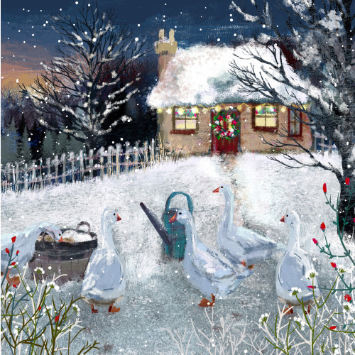 Geese At The Cottage - Small Christmas Card Pack