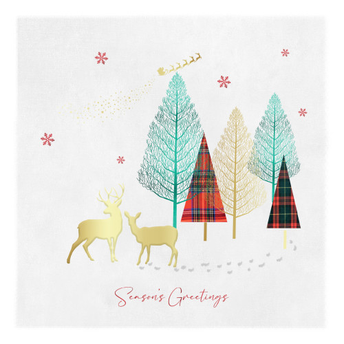 Deer And Tartan Tree - Small Christmas Card Pack