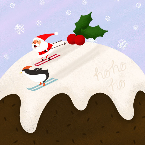 Skiing Down The Pudding - Small Christmas Card Pack