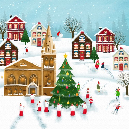 A Christmas card pack with a Church scene