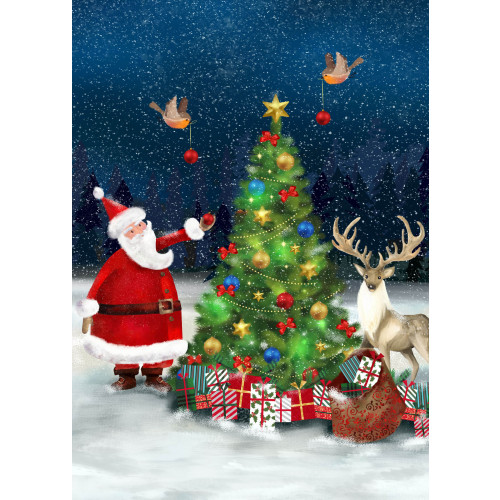 Santa Decorating the Tree - Christmas Card Pack