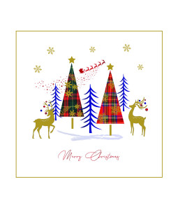 Tartan Deer scene- Foil Christmas Card Pack