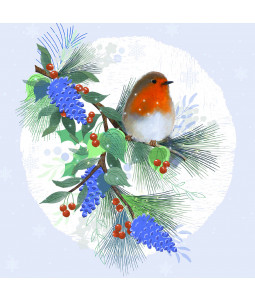 Robin and Pine Cones - Large Christmas Card Pack 
