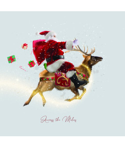 Santa riding reindeer.