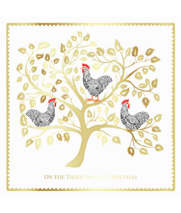 *French Hen Tree - Small Metallic Christmas Card Pack