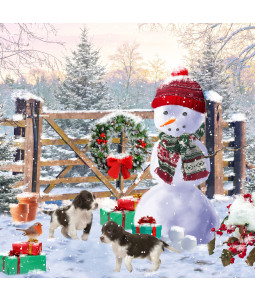 *Snowman And Puppies - Small Christmas Card Pack