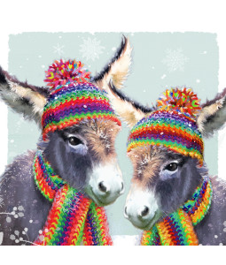 Cosy Rainbow Donkeys - Small Christmas Card Pack
