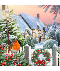 Robins At The Cottage - Large Christmas Card Pack