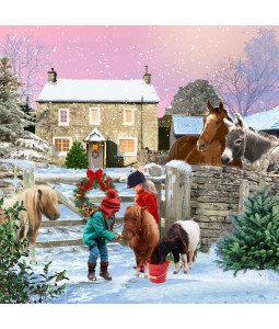 Feeding The Horses - Small Christmas Card Pack