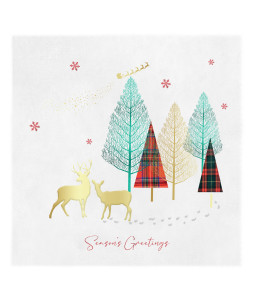 Deer And Tartan Tree - Large Christmas Card Pack