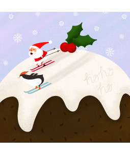 Skiing Down The Pudding - Small Christmas Card Pack